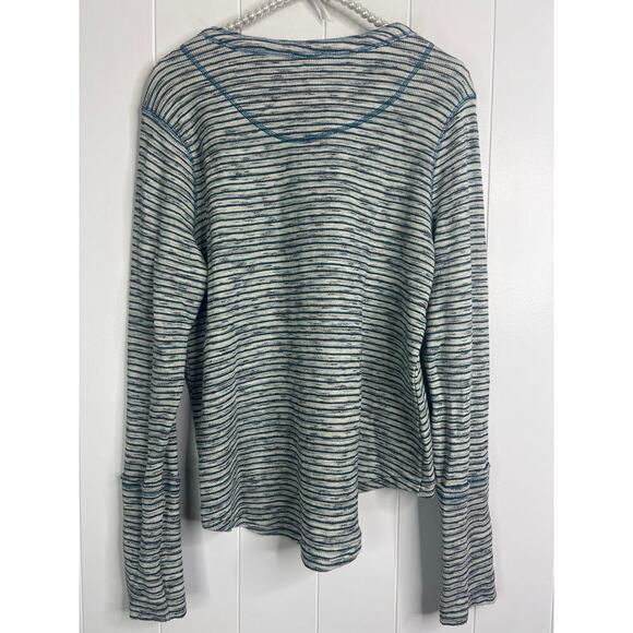 Sundance Cabin Cozy Up Henley Black/White Spaced Dyed with Teal Accents Size L - Picture 8 of 9